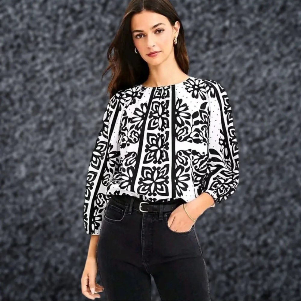 LOFT Monochrome Floral Blouse